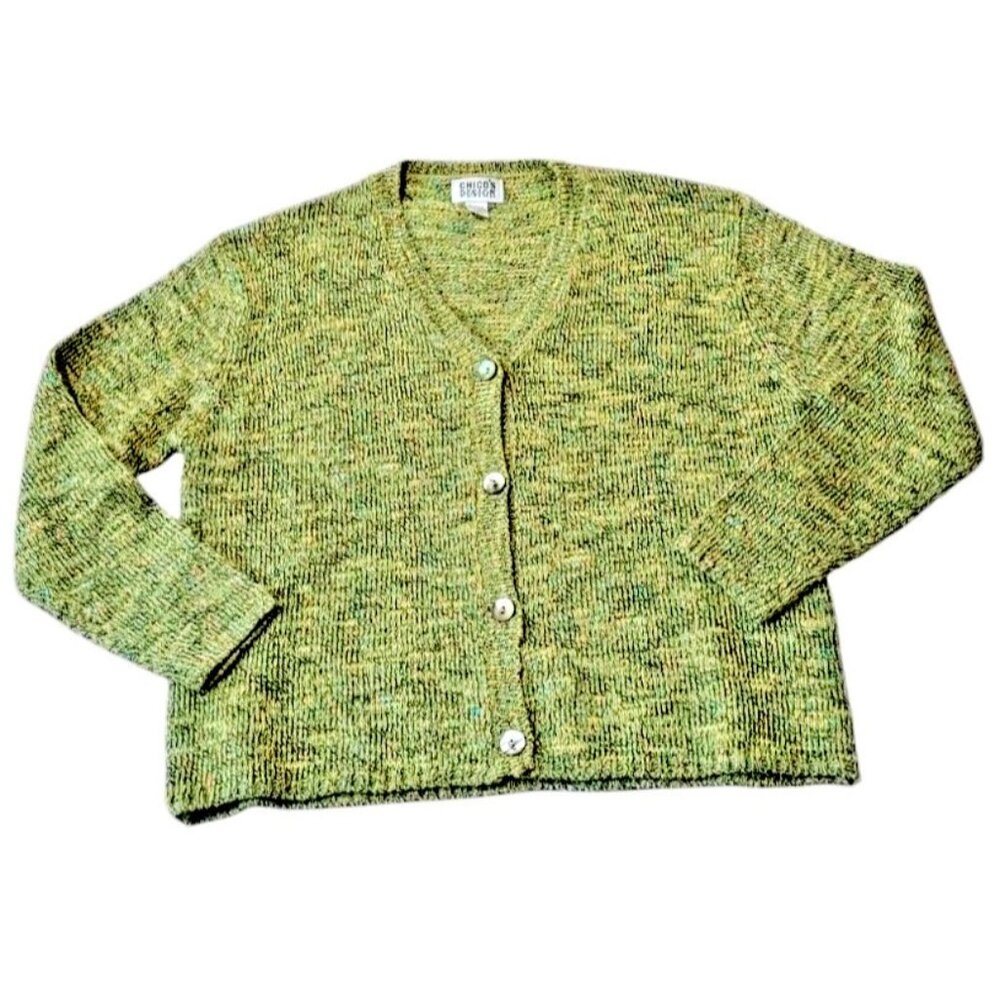 Chicos Design Cardigan‎ Sweater Womans 1 US S  4 Button Knit Green Multi